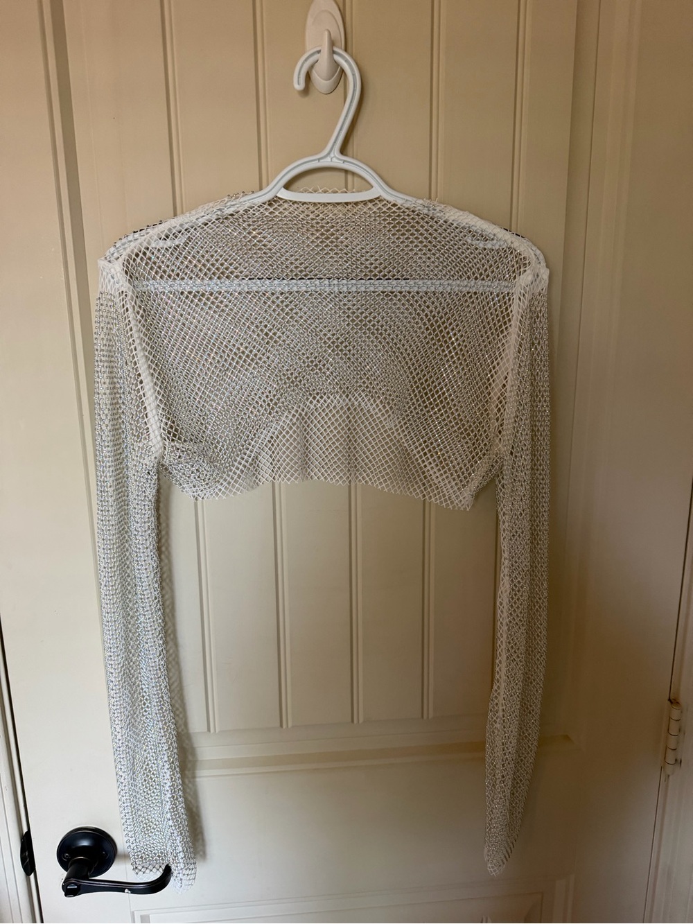 White Mesh Long-Sleeve Cropped Shrug